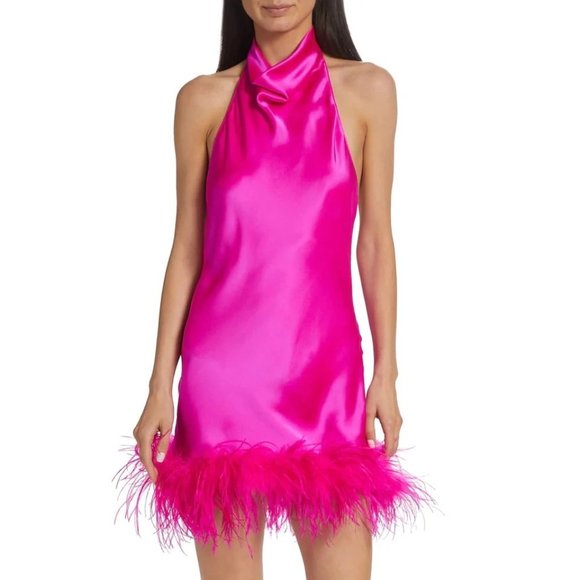 Amanda Uprichard Lunaria Dress in Hot Pink Light Medium New Womens Feather Mini - Picture 16 of 16